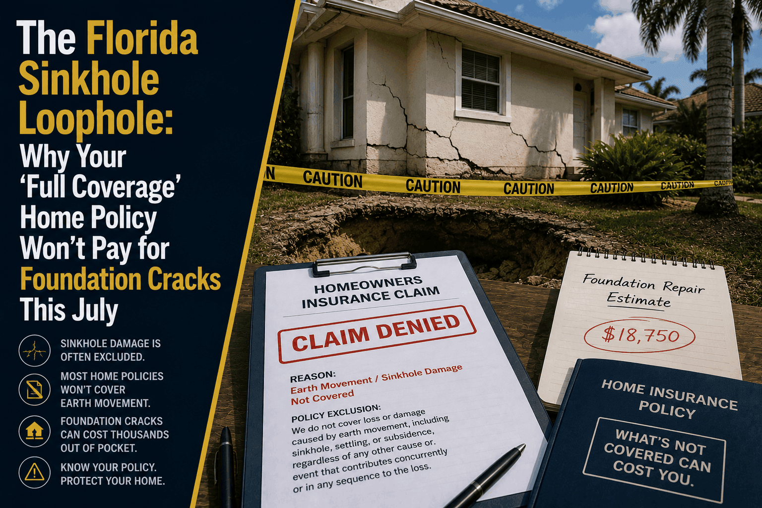 The Florida Sinkhole Loophole: Why Home Insurance Fails in July 2026